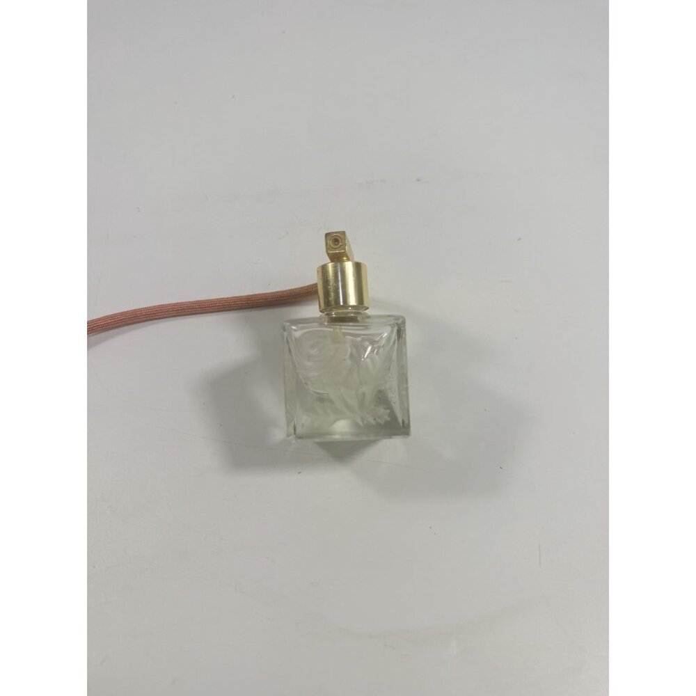 Etched Glass Perfume Bottle Vintage acid etched gold tone Powder Off Pink Rose F - Picture 7 of 12